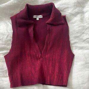 Cotton Citizen Red Sleeveless Ribbed Polo Tank